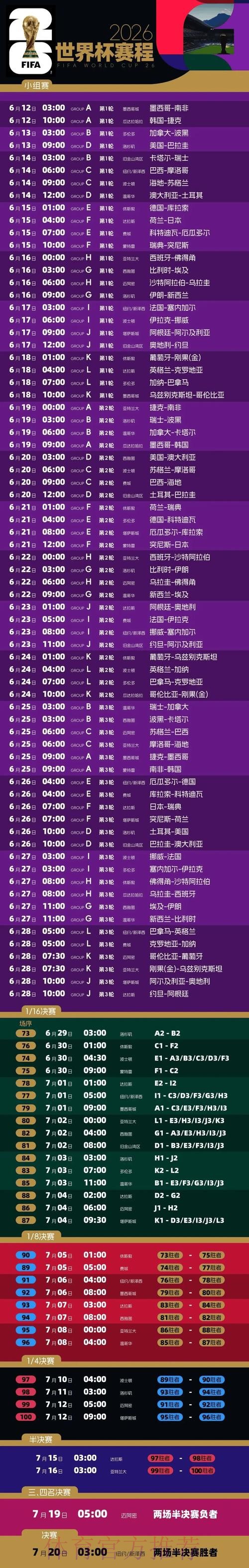 2026世界杯完整赛程最新实时赛程官网入口